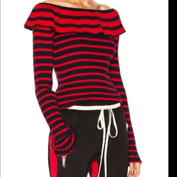 MSGM Striped Off The Shoulder Ruffle Sweater - Picture 8 of 8